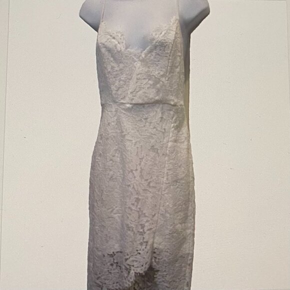LULUS WHITE LACE CROCHET HI LO DRESS MED - Picture 4 of 10